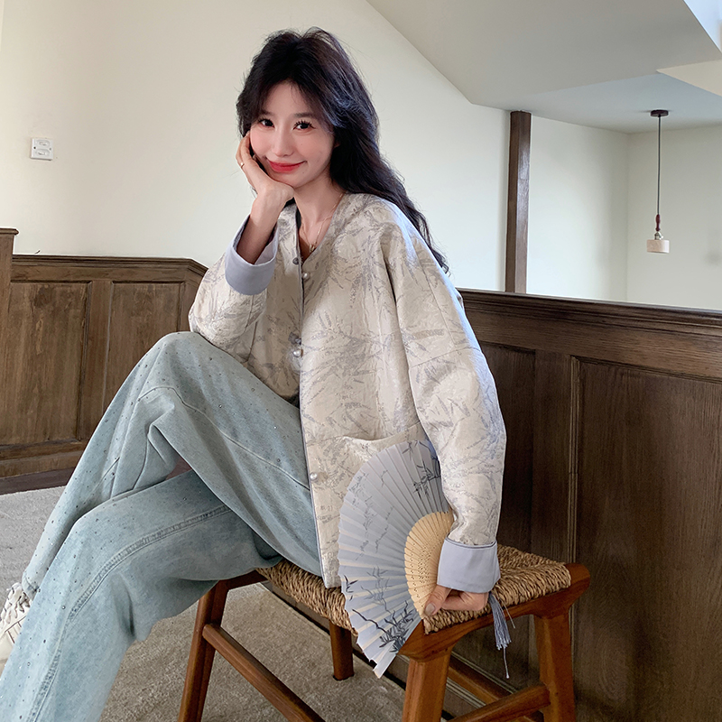 新中式国风提花外套女春秋2025新款小个子设计感小众休闲气质上衣