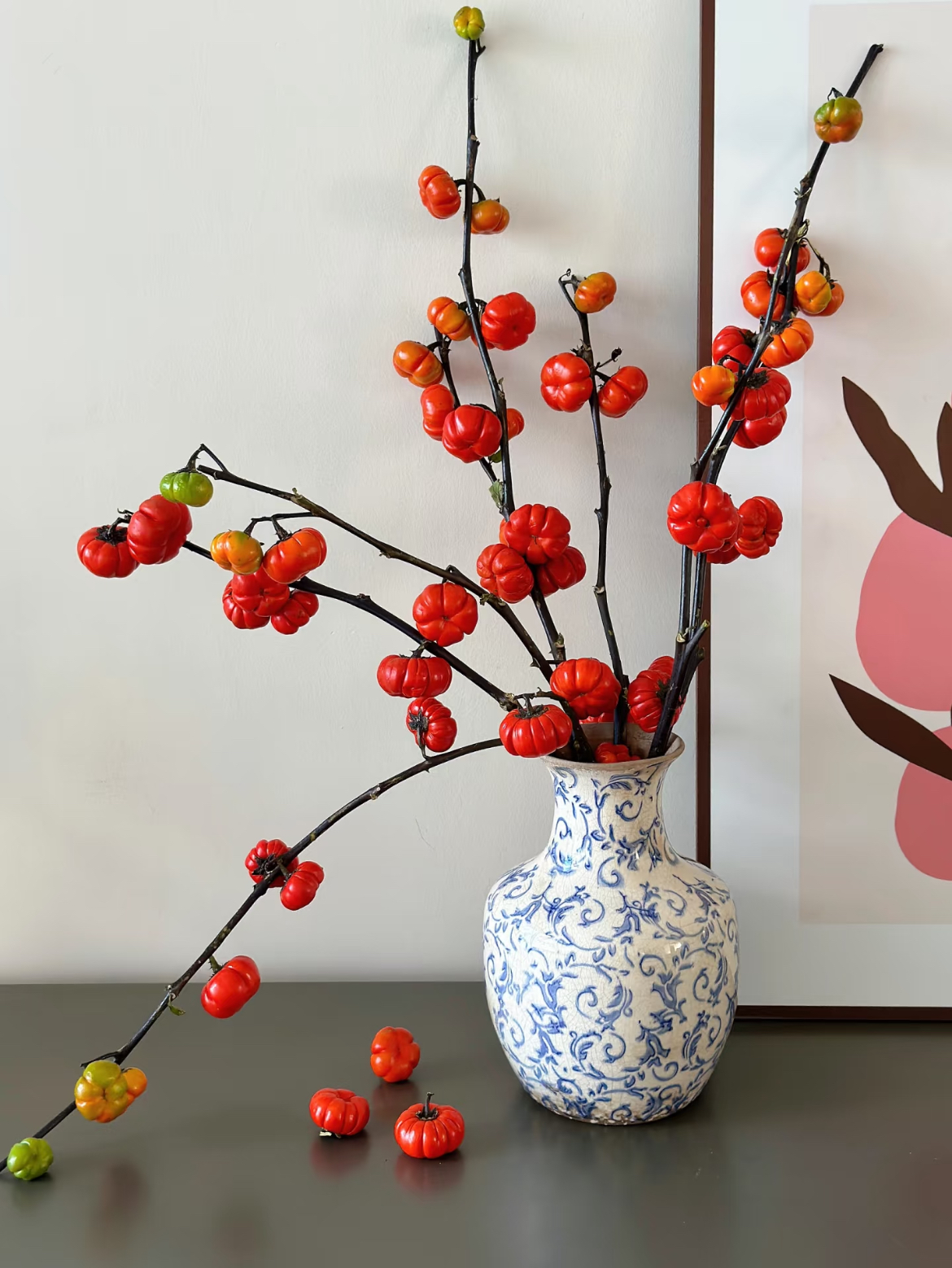 小南瓜柿柿如意果干养花期长适合室内装饰观赏送挂件