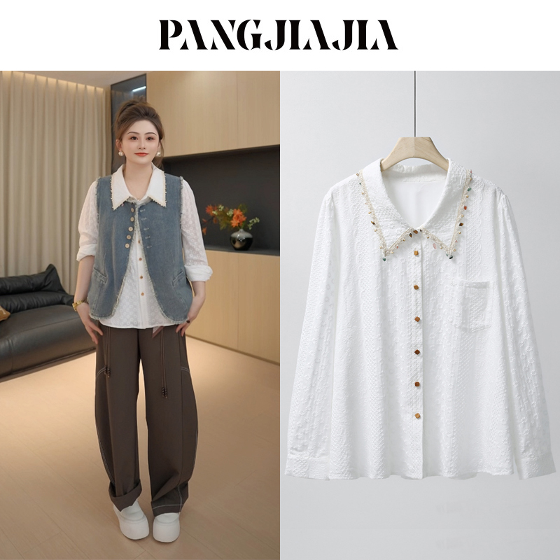 【胖佳佳】现货~慧眼识珠 纯棉刺绣衬衫秋季时尚小衫H625A05591-1