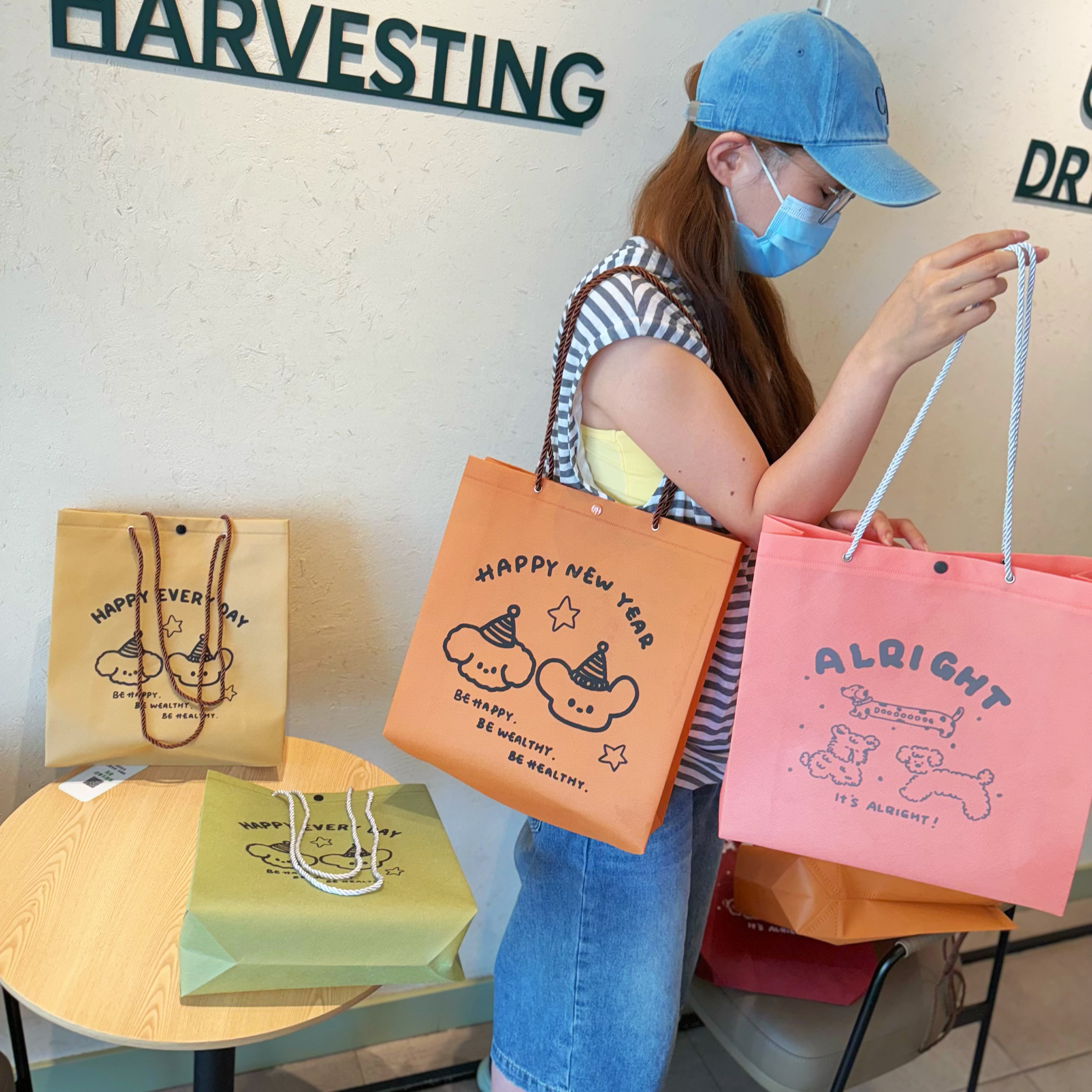 新款卡通熊抽绳肩背暗扣无纺布袋子定制购物环保袋订做外卖袋宣传