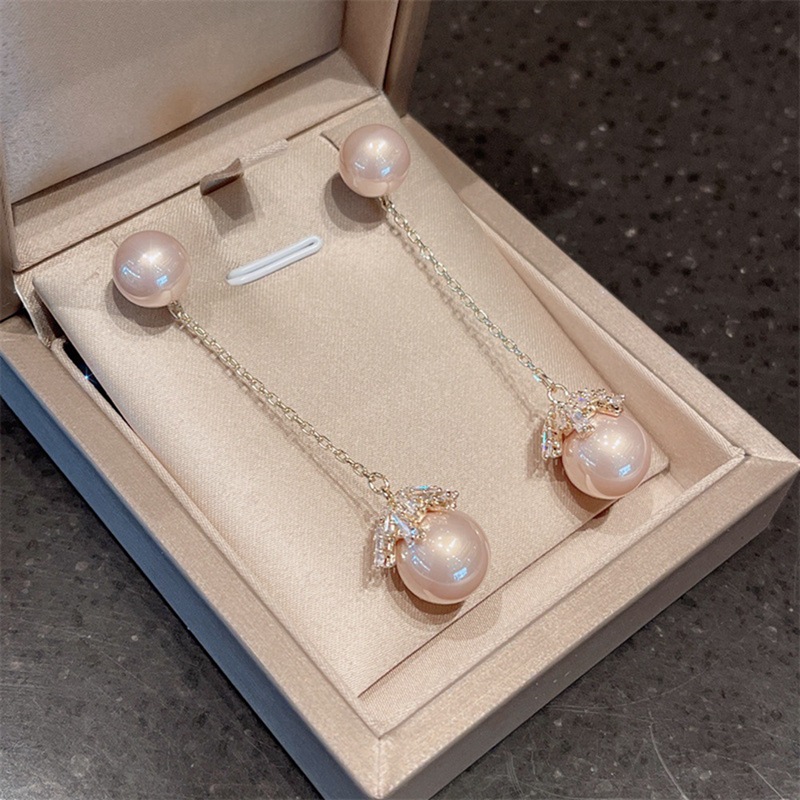 铜合金陶瓷耳饰 925银针韩版粉咖色珍珠耳环雪花耳线锆石长款气质