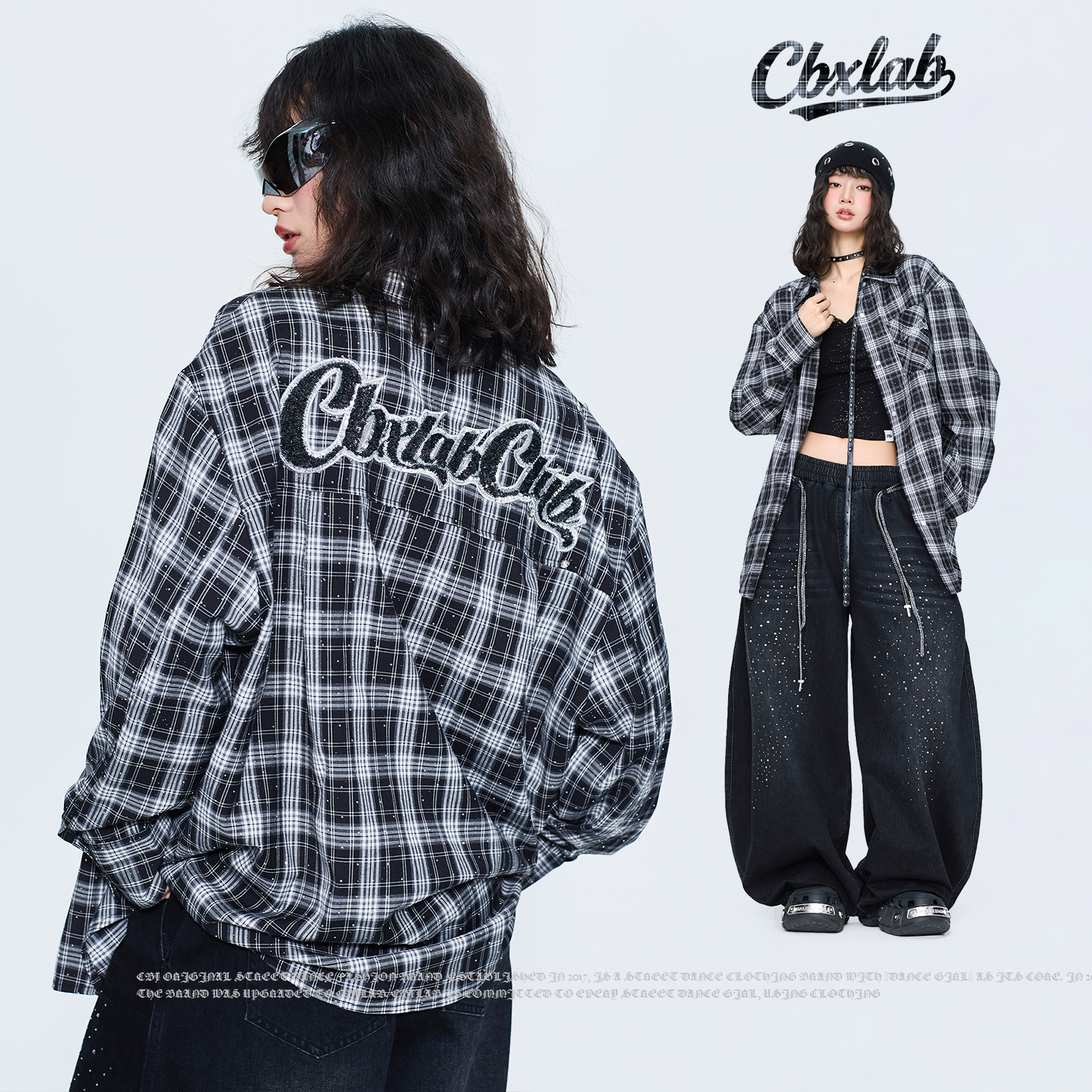 【达人专属】CBXLAB街舞潮牌格子衬衣嘻哈辣妹上衣秋季街头百搭宽松