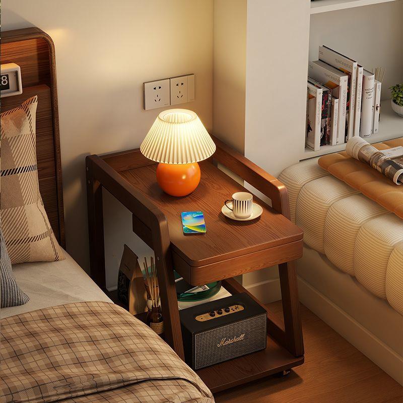 可移动带轮实木边几沙发床边柜家用客厅卧室零食置物架小茶几角几