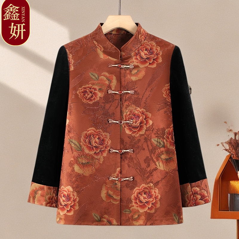 秋季新款妈妈装喜庆民族风中老年人女装舒适宽松喜庆洋气老奶奶装