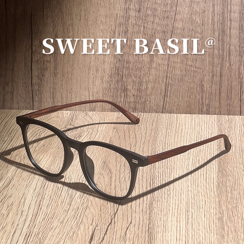 Sweet basil/紫淑复古木纹小黑框新中式百搭防蓝光超轻眼镜近视镜