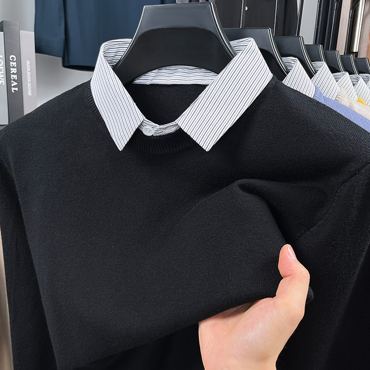 男士商务休闲假两件针织衫2025秋新款时尚百搭保暖舒适毛衣打底衫