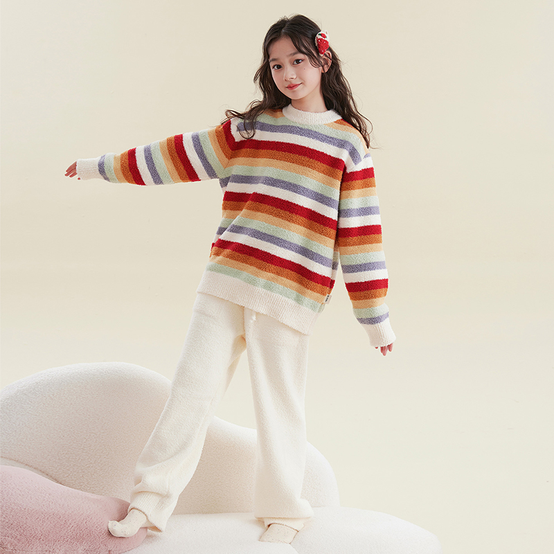 HANYOU亲子【彩虹甜心】秋冬A类半边绒睡衣套装高品质家居服JG084