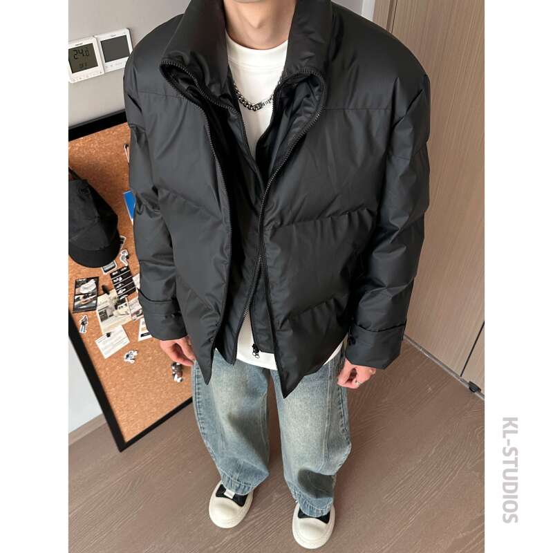 可乐自制立领假两件棉服男款冬季加厚保暖面包服红内短款外套棉衣