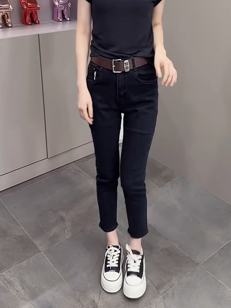 高腰九分显瘦修身百搭休闲风弹力春秋薄款牛仔裤潮流微胖女装大码