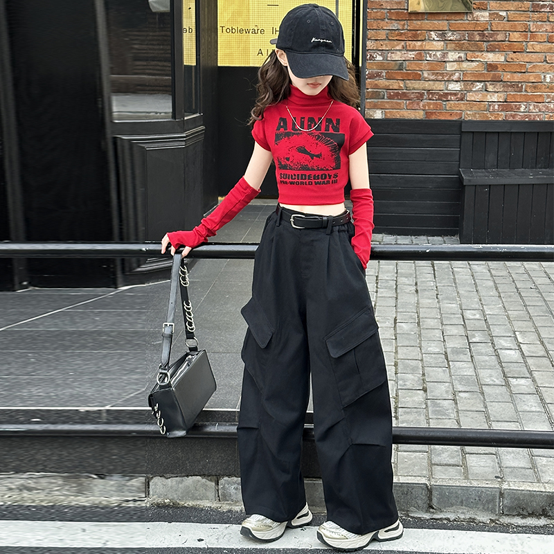 【酷哒仔】女童夏秋短袖工装裤套装新款中大童潮流服装两件套