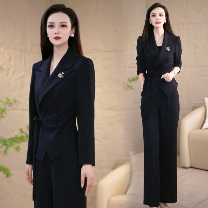 职业装气质高端时尚套装女秋季新款收腰显瘦西装外套阔腿裤两件套