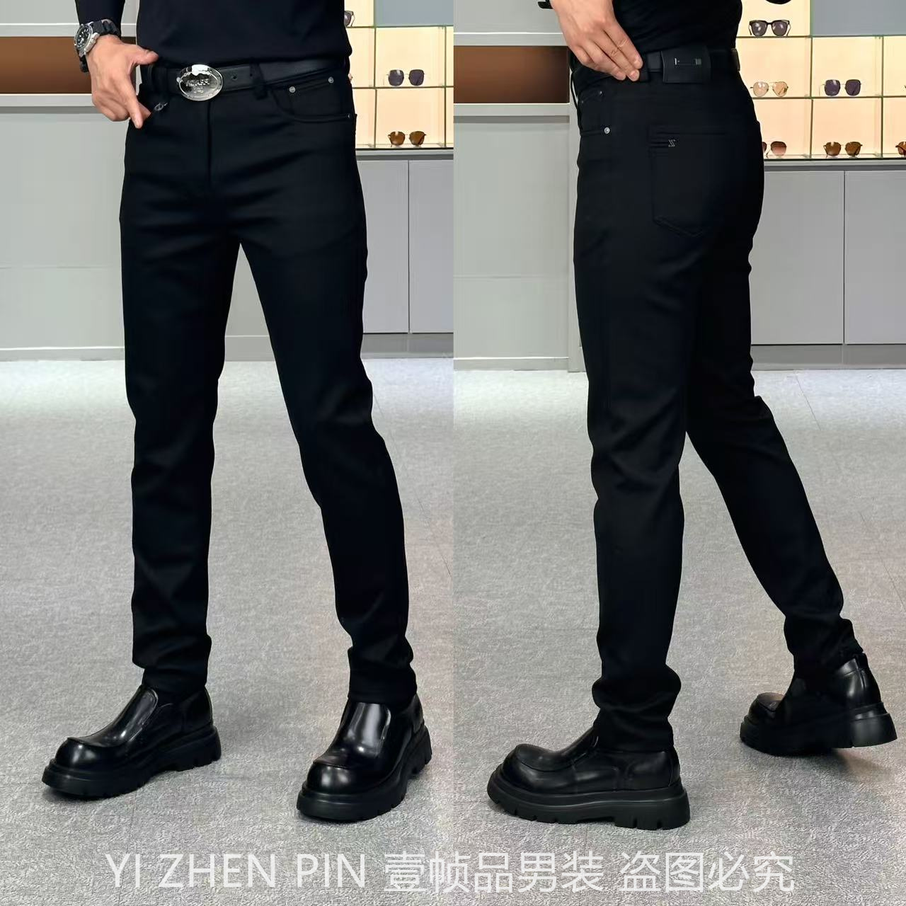 【壹帧品】高端防褪色显瘦显腿长秋冬高弹小脚修身男士休闲牛仔裤