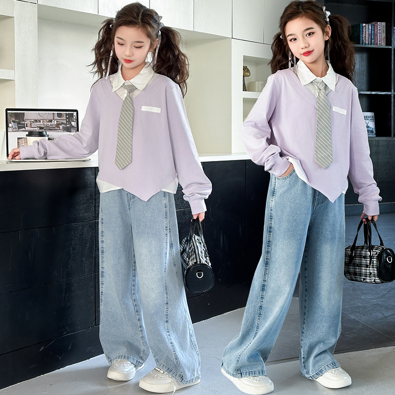 女童春装2025新款洋气时髦大童学院风套装儿童春秋款女孩潮酷穿搭