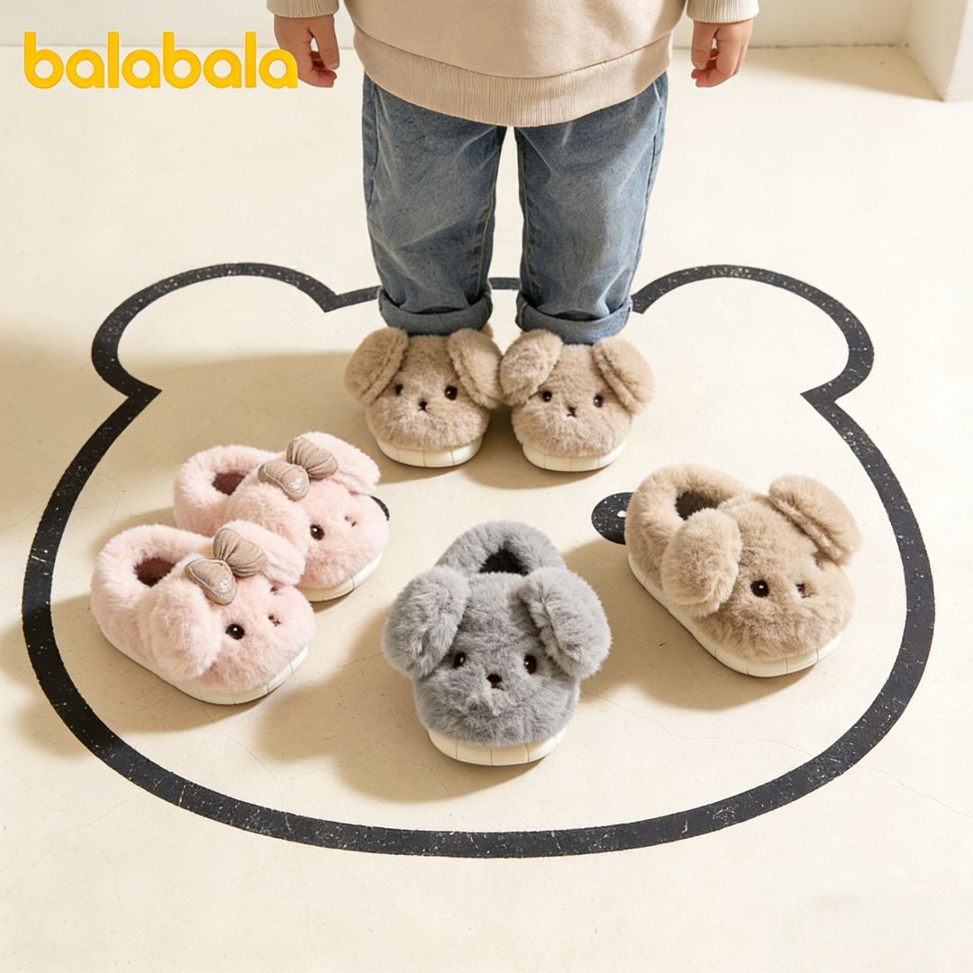 巴拉巴拉儿童棉拖鞋女童可爱蝴蝶结冬季包根保暖毛绒男童室内棉鞋