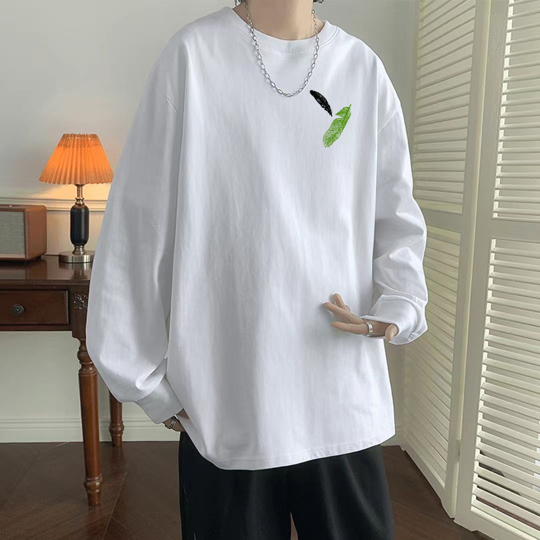 260g重磅纯棉长袖T恤秋季圆领上衣宽松新款内搭打底衫情侣上衣衫