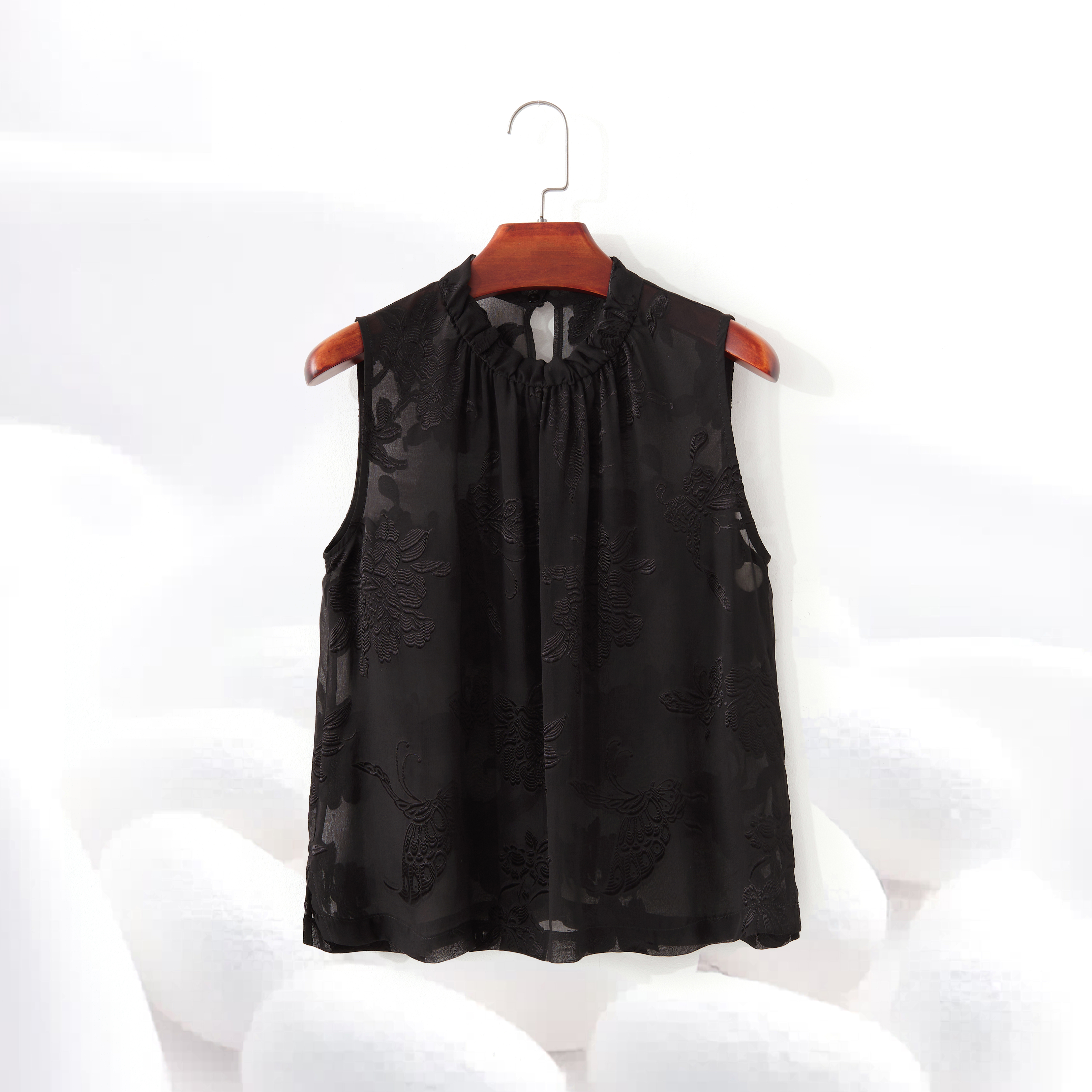 【100%桑蚕丝蝶恋花剪花背心】夏季乔其桑蚕丝剪花透气中国风dz219