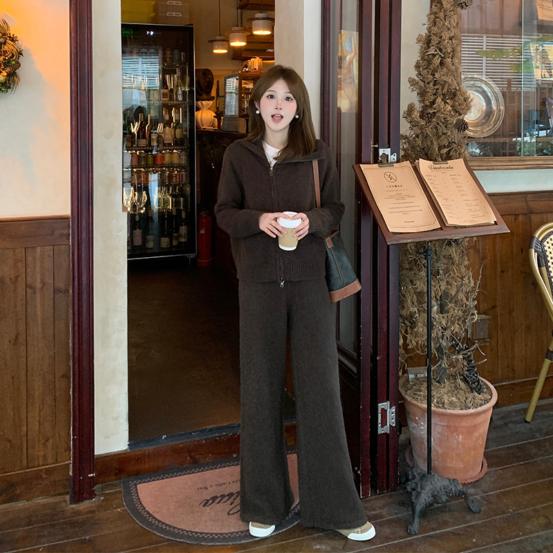 FUGUI RICH【摩卡可可】小个子秋季新款设计感外套+长裤法式套装