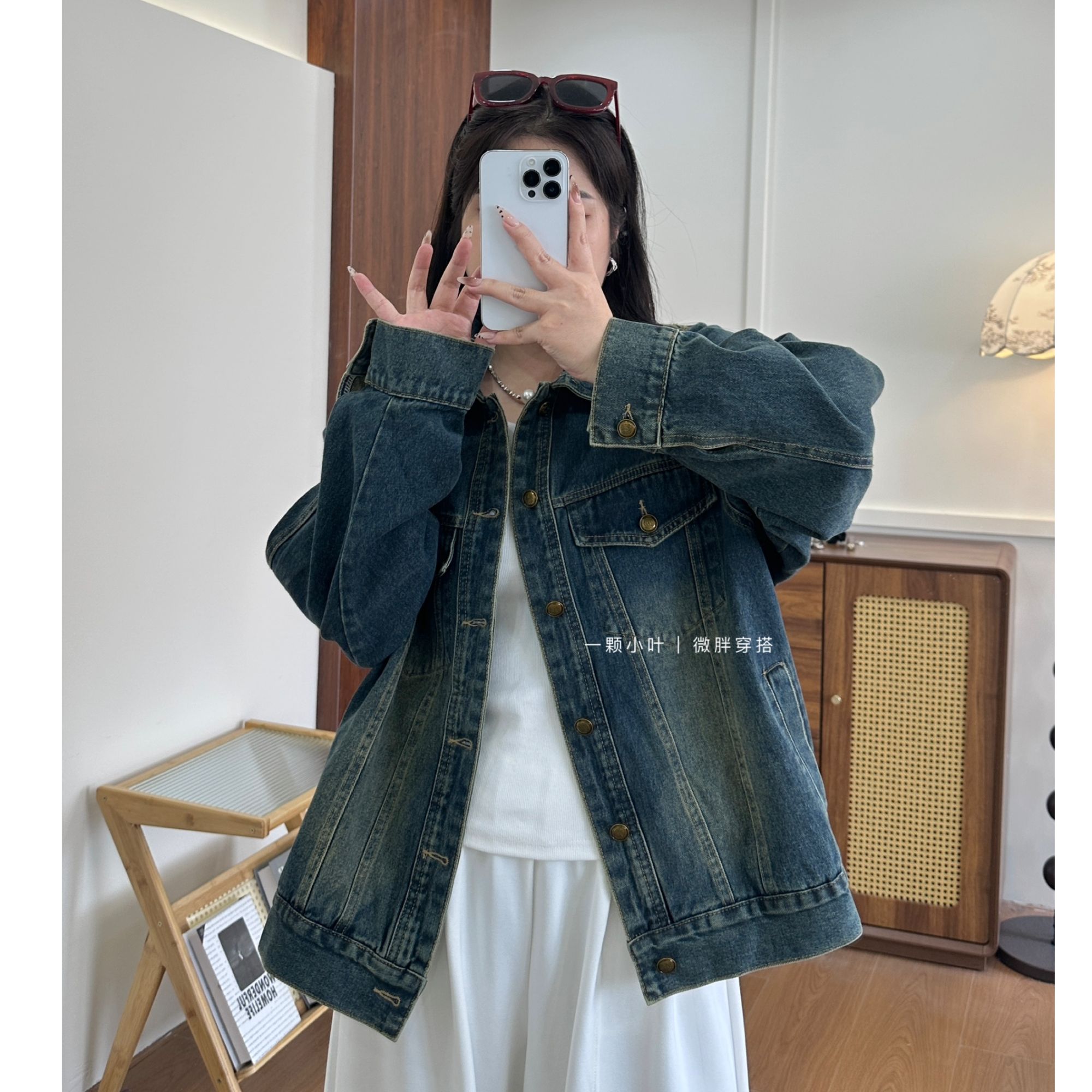 【一颗小叶】春秋大版正肩复古水洗牛仔外套男女同款显瘦