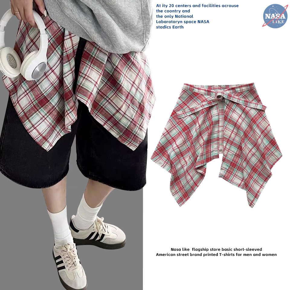 复古格子一片式半身裙女2025年新款爆款叠穿防走光遮胯屁帘短裙潮