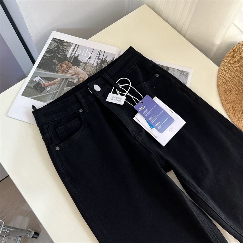 【斜纹黑牛】巨好穿！百搭时尚直筒中高腰长裤女牛仔显瘦