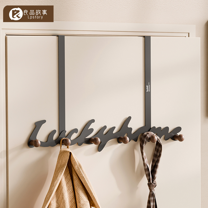 良品故事中古风门后挂钩免打孔强力承重家用卧室壁挂式衣帽收纳架