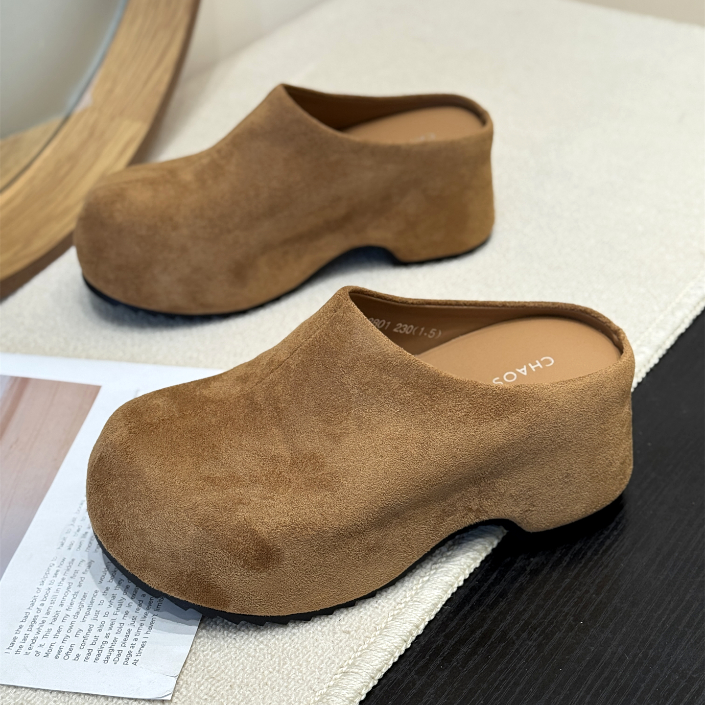 7cm松糕一脚蹬厚底勃肯鞋女2025新款秋季坡跟外穿内增高包头半拖