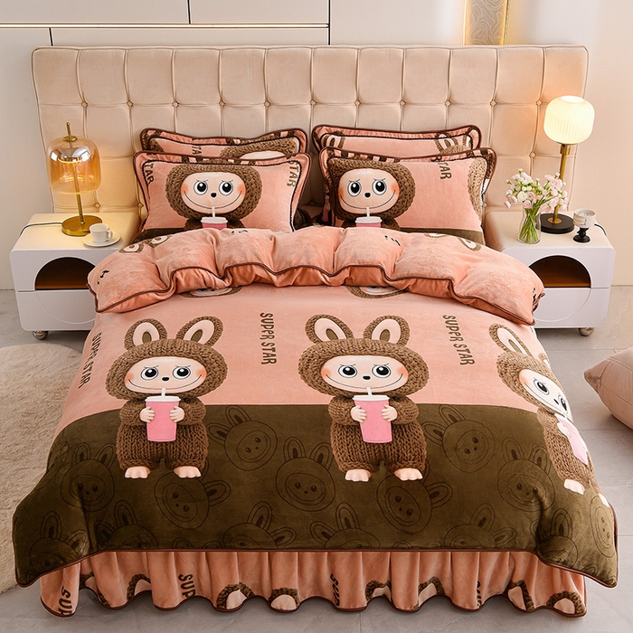 2025新款床裙款高克重牛奶绒四件套拉布布保暖双面宝宝绒三件套