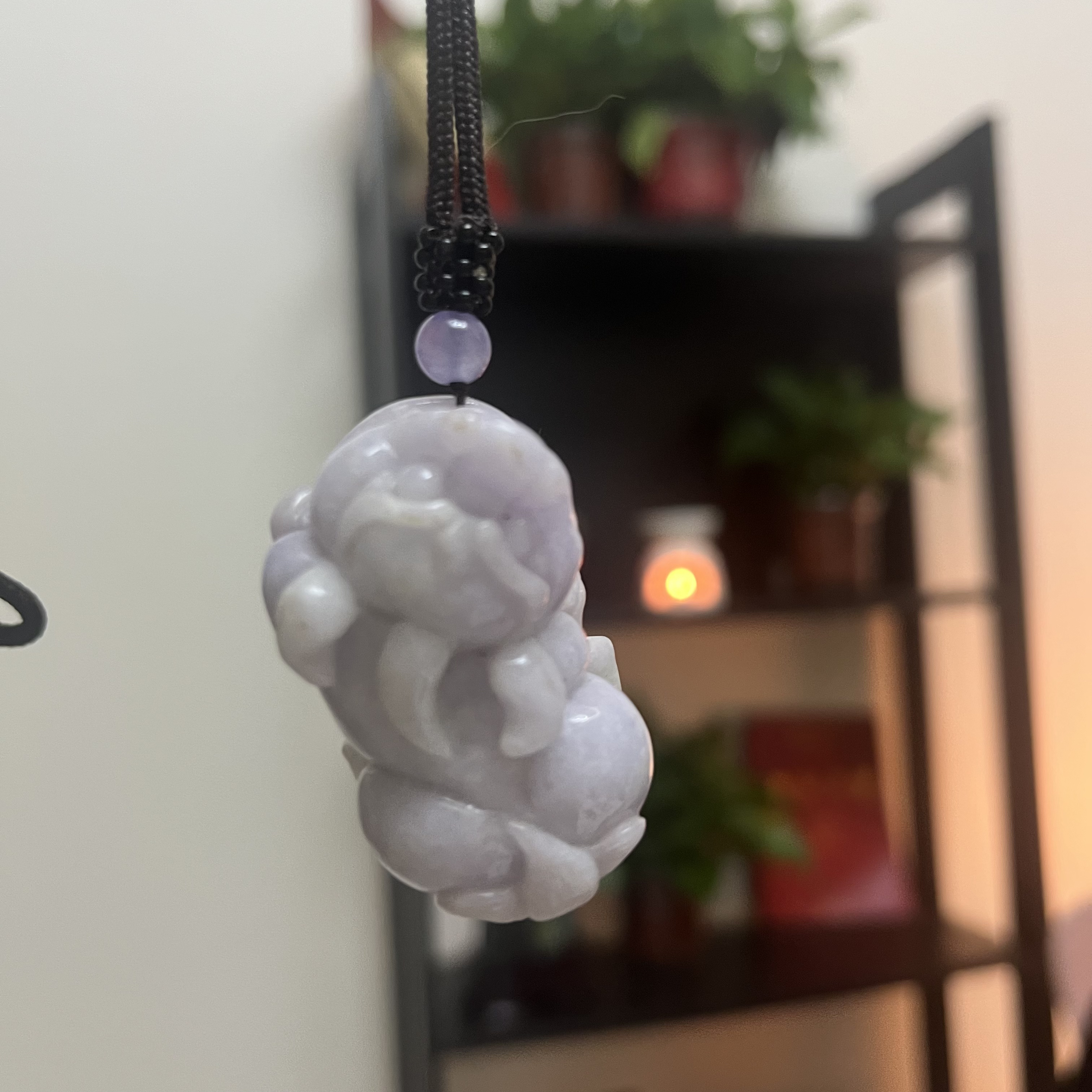 天然缅甸翡翠A货貔貅吊坠冰润粉紫底