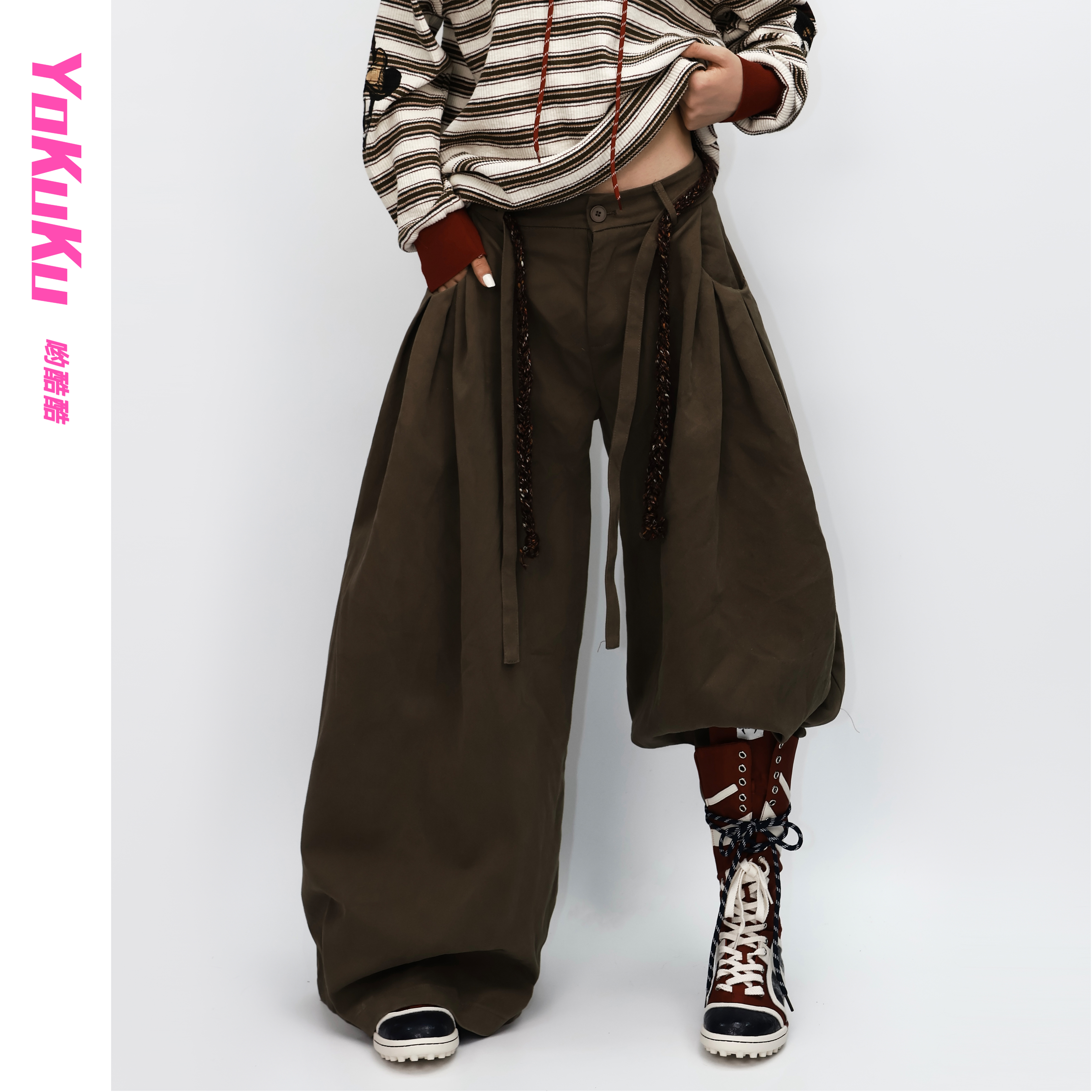 哟酷酷（绿野仙踪）秋冬潮流街头复合绒防寒保暖显瘦宽松大阔腿裤