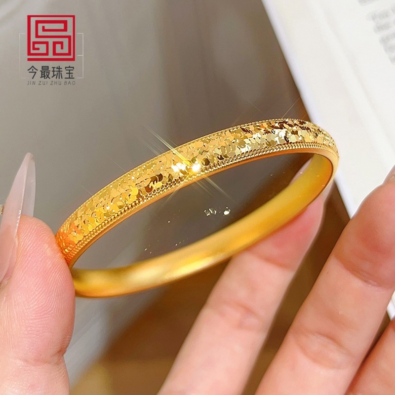 镀真金强保色7mm古法碎冰冰泥鳅背手镯新中式复古风高级百搭手镯