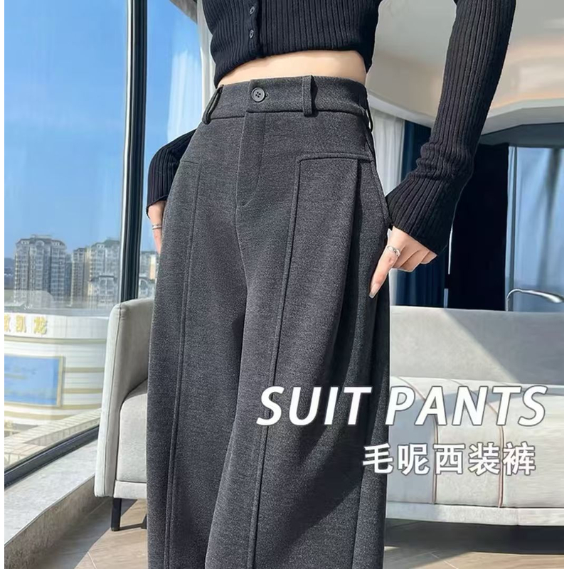 【羊绒蚕丝+运费险】2025秋冬阔腿女裤休闲加厚绒直筒裤窄版毛呢裤