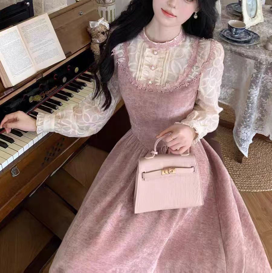 1-【运补6】653-9#秋冬梦幻法式显瘦复古宫廷风公主裙假两件大摆裙