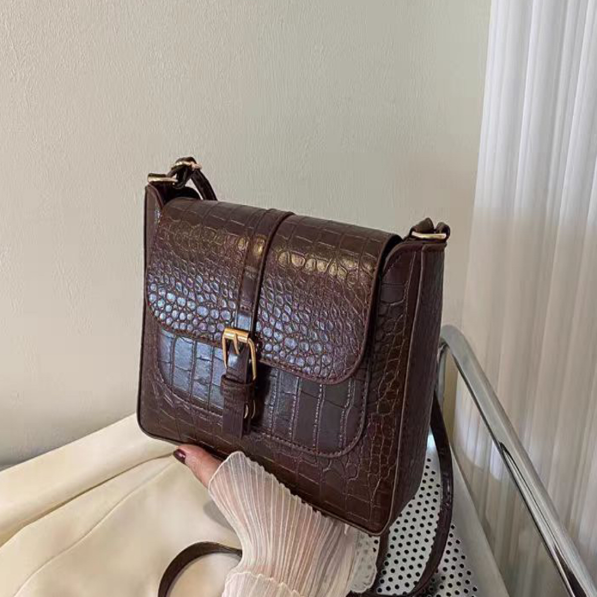 299复古设计腋下包时尚手提单肩法棍包休闲纯色小方包斜挎包