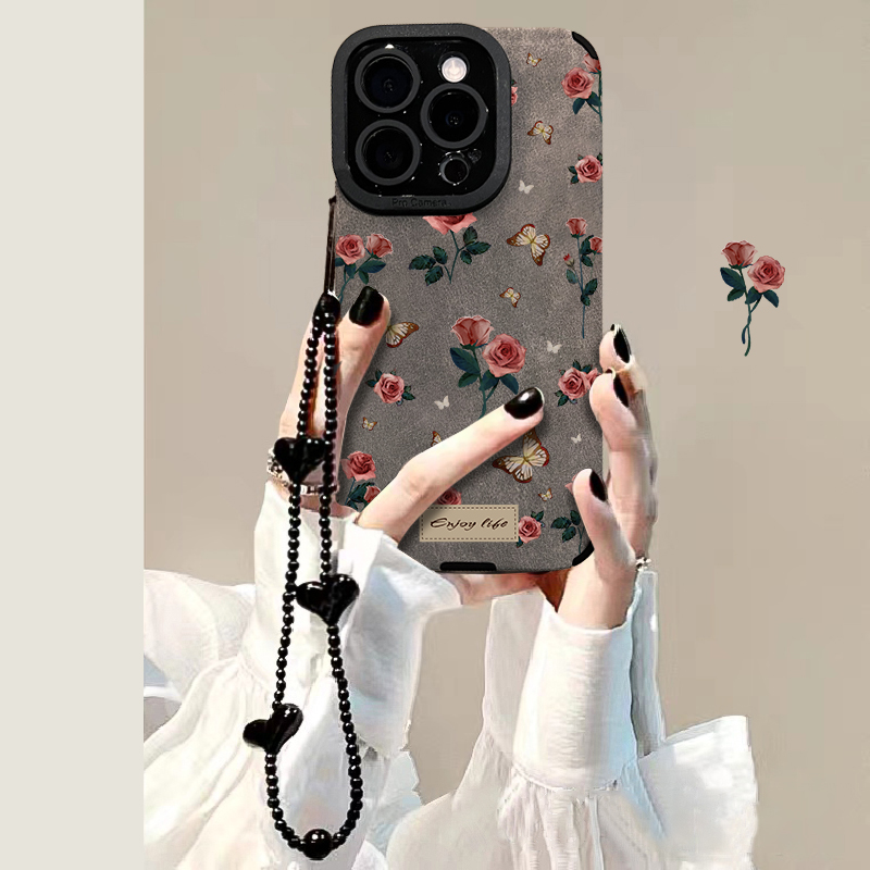 适用苹果17pro华为vivo小米oppo手机壳瞳眼皮质玫瑰蝴蝶女防摔ins