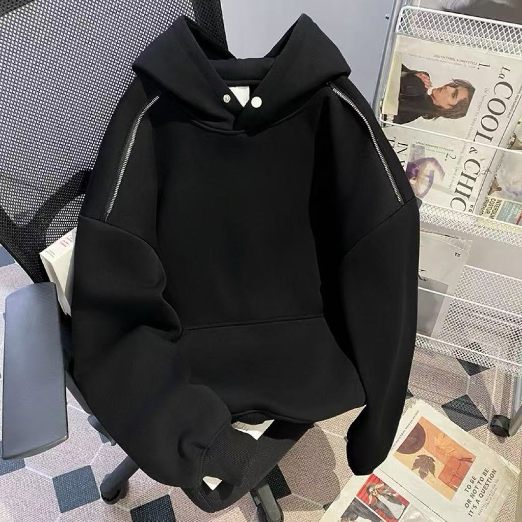 黑色卫衣外套男款秋冬季宽松休闲百搭潮流长袖连帽衫新款拉链上衣