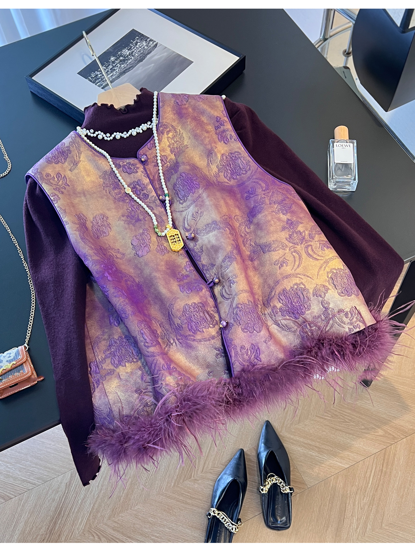 冬季超好看新中式国风提花马甲减龄女装25款气质拼接毛毛外穿马夹