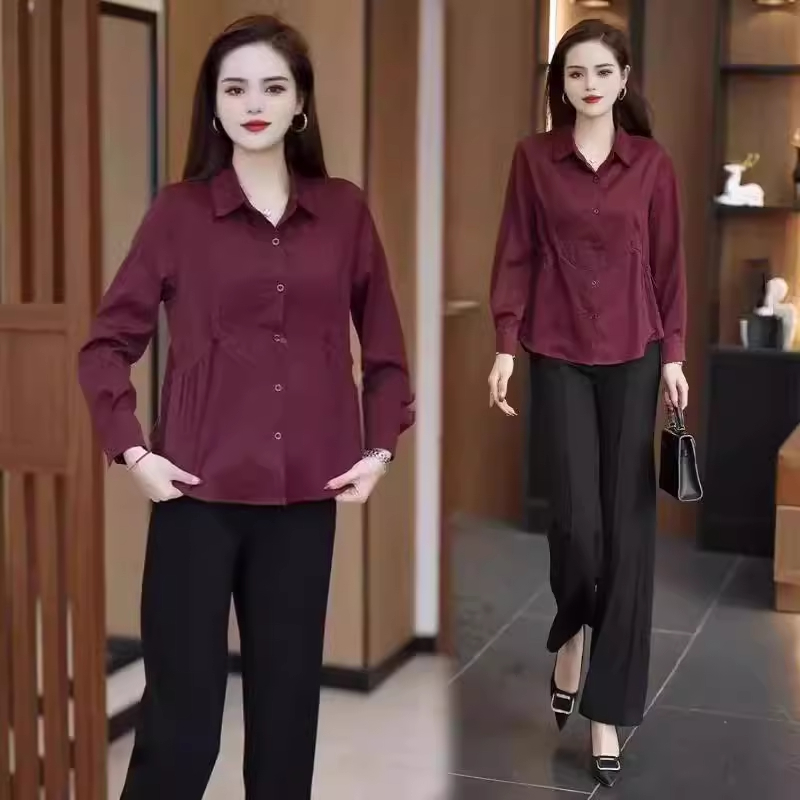 长袖衬衫女士春秋薄款2025新款设计感收腰大码宽松遮肚子显瘦上衣