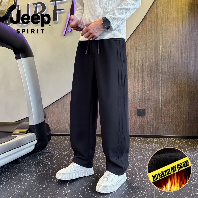 JEEP吉普男士休闲裤秋冬款加绒裤子青年潮牌痞帅宽松直筒运动卫裤
