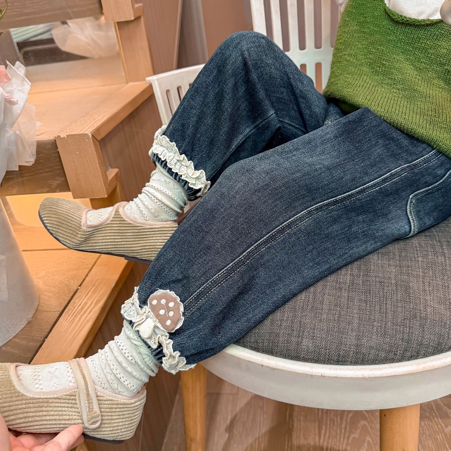 女童牛仔裤2025秋季新款花边牛仔裤中小童外穿牛仔裤儿童百搭长裤