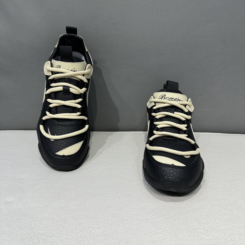 2025新款系带圆头拼接软底防滑运动休闲鞋舒适轻奢时尚百搭男鞋