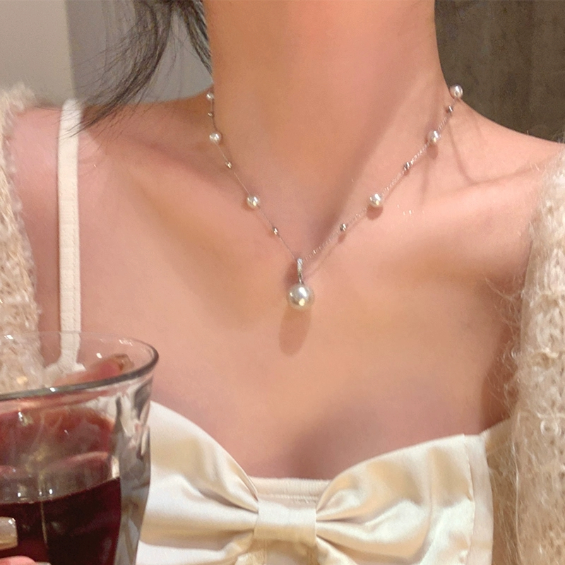 芒果饰品 铜合金仿珍珠项链 秋冬满天星曼塔玫瑰珍珠项链女锁骨链