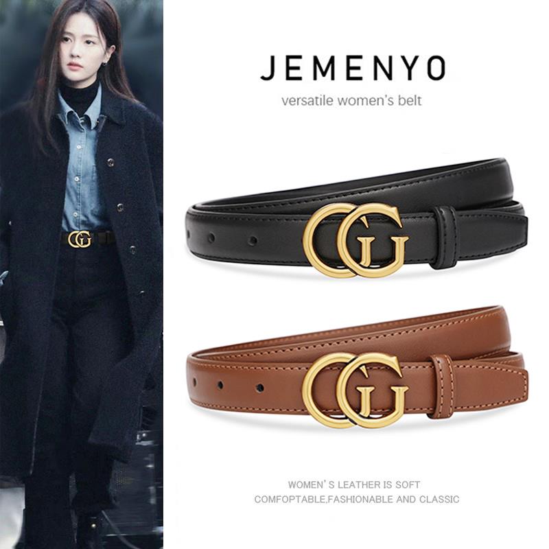 日本デパート女士腰带真皮百搭时尚装饰皮带高级感纯牛皮黑色潮流