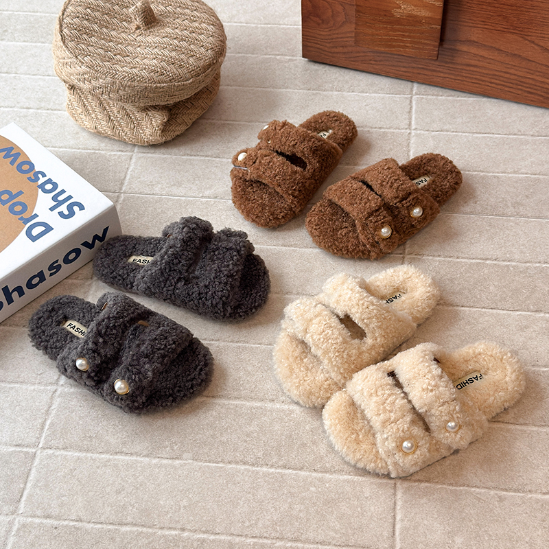 女童鞋子2025秋冬季新款儿童萌萌哒软乎乎斟酌毛毛鞋女孩软底拖鞋