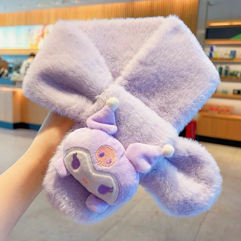 儿童围巾冬季库洛米2025新款女童防风保暖交叉围脖小女孩卡通套脖