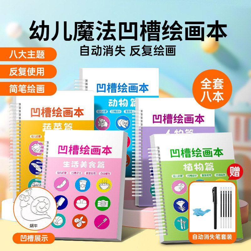 2-8岁儿童凹槽绘画本简笔画大全练字帖幼儿园画画本启蒙识图练字