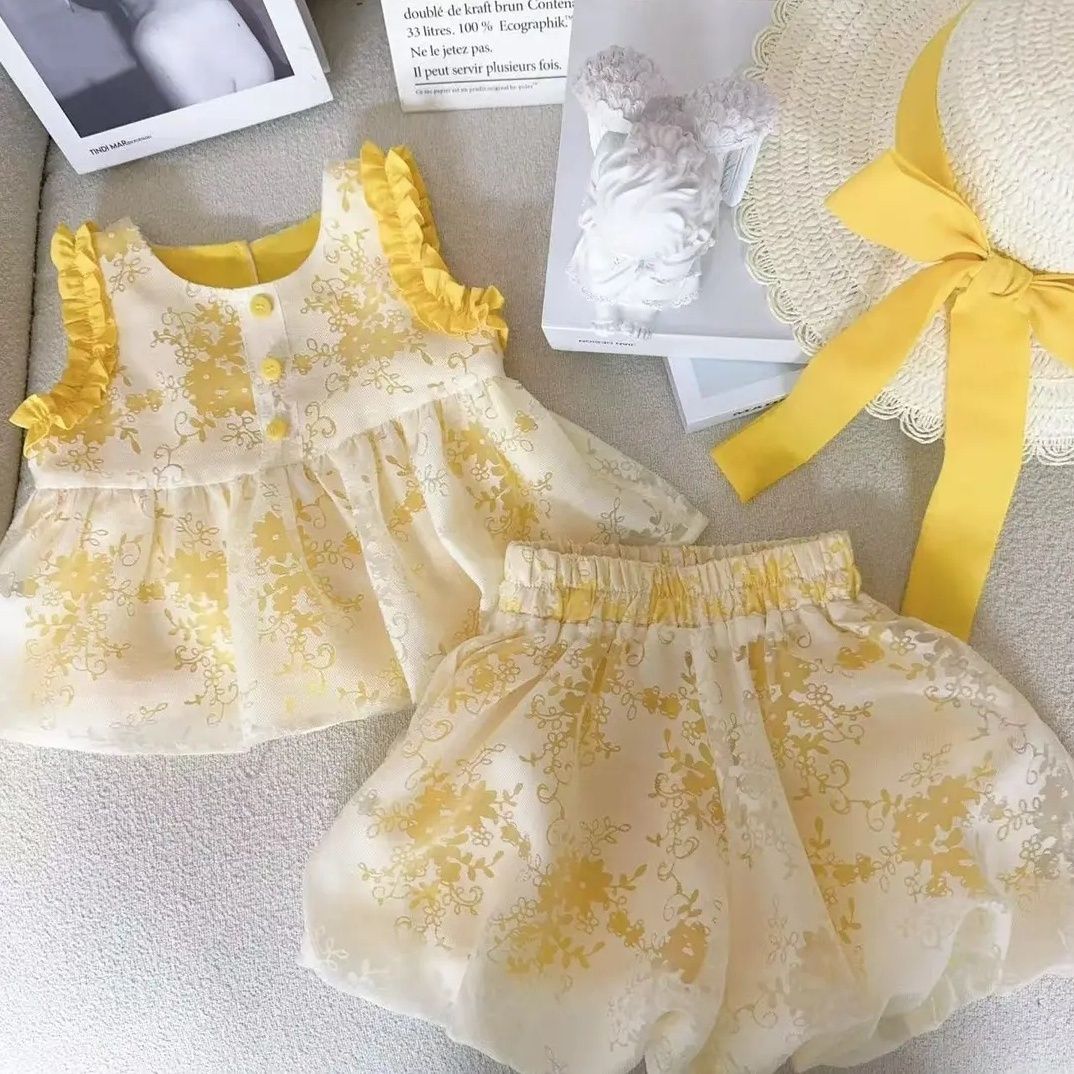 儿童夏季套装2025新款清新公主风洋气宝宝无袖上衣短裤两件套爆款