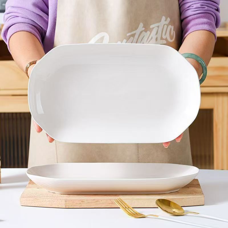 30厘米2个家用长方形盘陶瓷大号高颜值蒸鱼盘子红烧鱼盘清蒸鱼盘