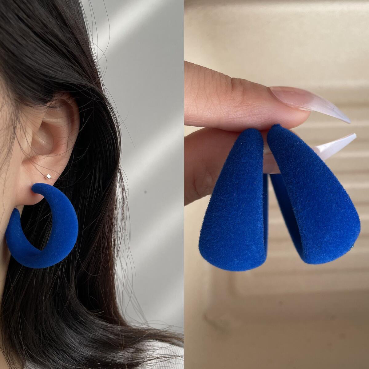 非金属亚克力耳饰 秋冬港风复古小众耳环宽C圆圈耳钉植绒百搭简约