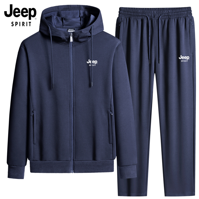 JEEP吉普春秋季男士卫衣套装男宽松大码时尚跑步中年休闲运动套装