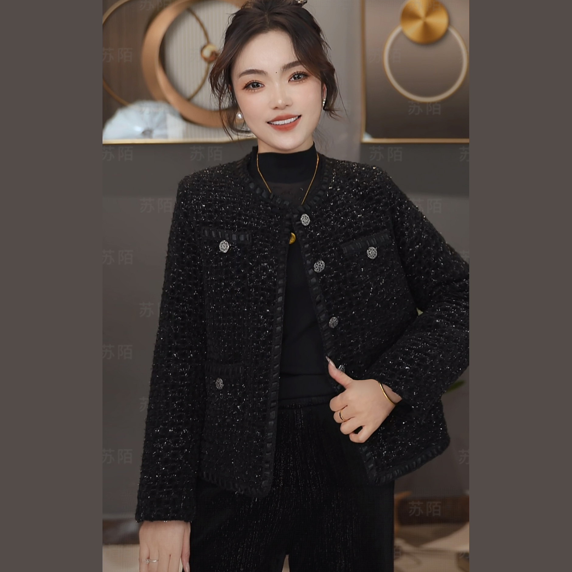 苏陌法式羊毛小香风千金气质轻奢百搭保暖外套秋冬时尚显瘦上衣